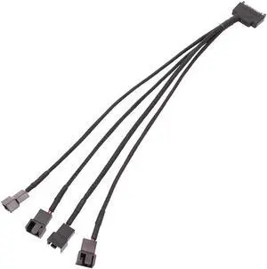 Black Sleeved 30cm Cooler Cooling Fan Splitter Power Cable 12V 4-Pin To 6 Port 3Pin/4Pin Connector for Molex IDE Computer PC DIY(1 in 4)