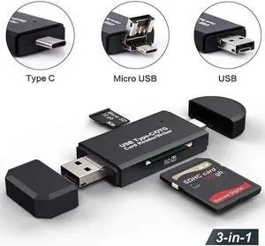 SD Card Reader USB C Card Reader 3 In 1 USB 2.0 TF/Mirco SD Smart Memory Card Reader Type C OTG Flash Drive Cardreader Adapter(Type C Mirco USB)