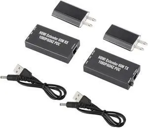 60M 1080p 3D HDMI-Compatible Extender Cat5e Cat 6 Ethernet Signal RJ45 Lan Converter HDMI-Compatible Transmitter Receiver TX RX(With US power supply)