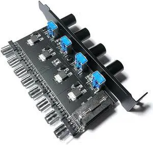 PC 8 Channels Fan Hub 4 Knob Cooling Fan Speed Controller for CPU Case HDD VGA PWM Fan PCI Bracket 12V Fan Control Power Supply(IDE)
