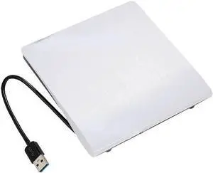 External USB 3.0 High Speed DL DVD RW Burner CD Writer Slim Portable Optical Drive (white)