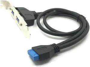 Connecteur de câble, adaptateur carte mère vers 2 ports USB 3.0, avec support de plaque, fente PCI, 50 cm, panneau arrière, prise femelle Connecteur de câble, adaptateur carte mère vers 2 ports USB 3.0, avec support de plaque, fente PCI, 50 cm, panneau arrière, prise femelle