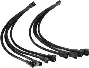 OIAGLH PWM Fan Splitter , 4 pin Adapter Cable Sleeved Braided Y Splitter for Desktop Computer CPU Fan Splitter PC 4 Pin Fan Extension Power Cable 1 to 4 Converter 10 inches (2 Pack)