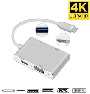 4 In 1 USB C Hub Type C To HDMI-compatible VGA DVI USB 3.2 Adapter Cable for Laptop Apple Macbook Google Chromebook PixelLength: <=0.5m (0.5m and below)
Color: black (usb c hub)