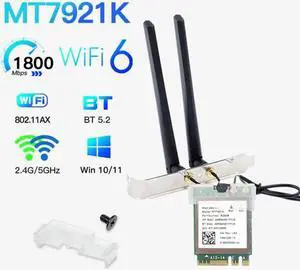 6E Tri Band MT7921K Bluetooth 5.2 Network Adapter NGFF 802.11ax Wireless Card For Win10/Win11 For PC/Laptop Like AX200Product Option:Color:MT7921K With antenna.