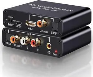 HDMI ARC Audio Extractor, 192KHz ARC Audio Extractor DAC Converter, Digital to Analogue Audio Converter, Optical/SPDIF Coaxial HDMI ARC to Optical/SPDIF Coaxial Stereo L/R 3.5mm TV Jack