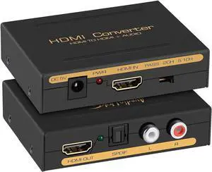 4K HDMI Audio Extractor Splitter, 1080P HDMI to HDMI Audio Converter + Optical Toslink SPDIF + L/R Stereo Analogue Audio, HDMI Audio Adapter for Fire Stick, Blu-ray Player (4K 30Hz Black)