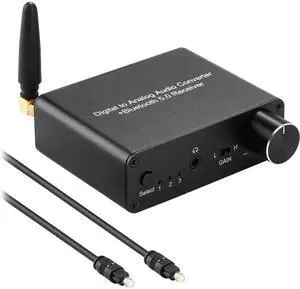 192kHz Digital to Analog Converter Bluetooth 5.0 Receiver DAC with 16-300 Headphone Amplifier Optical/Coaxial to RCA 3.5mm Audio Output with Volume Control for TV Phone Tablet (Normal, Basic)