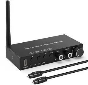 USB 192KHz DAC Digital to Analog Converter with Headphone AmplifierBuilt-in Bluetooth V5.0 ReceiverMusic PlayerVolume Adjustable Digital SPDIF TOSLINK to Stereo L/R and 3.5mm Jack
