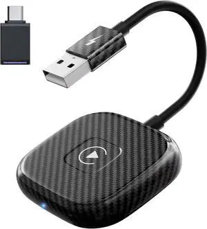 Wireless CarPlay Adapter for Apple iPhone, Wireless Carplay USB Dongle Converter Wired Carplay to Wireless, Supports Online Updates Plug and Play, Suitable for Car Built-in Wired CarPlay (Carbon)