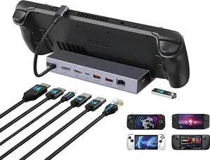 7-in-1 Steam Deck Dock with Dual 4K@60Hz HDMI DisplayPort - 100W USB C Dock for Steam Deck ROG Ally Legion Go - MacBook iPad Android Gaming Hub/Gigabit Ethernet 3xUSB 3.0 Ports