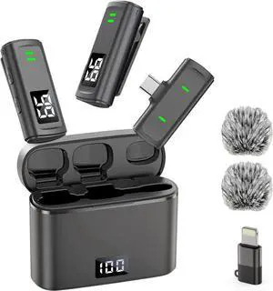 Wireless Microphone for iPhone 15 16, Android, iPad, Lavalier Mini Mic for Video Recording Video Blog Tiktok, USB C Cell Phone Microphone with Noise Cancellation, 35H Charging Case, 75ft Transfer