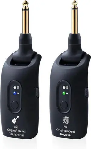 2.4GHz Wireless Guitar System Rechargeable Audio Wireless Transmitter Receiver for Guitar Bass Electronic Instruments, Transmission Distance Over 100 Feet, 280° Rotatable, 4H Operating Time, Black
