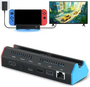 Switch TV Dock with 1000Mbps Ethernet LAN Port/4K HDMI Port, Portable Switch Dock for Nintendo Switch/Switch OLED, Replacement for Official Switch Dock Base (cable not included)