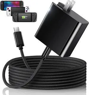 65W USB C Fast Charger for Steam Deck and ROG Ally, PD 3.0 Collapsible AC Adapter with 6.6ft USB-C Charging Cable, Steam Deck TV Dock/PS Portal/Nintendo Switch 2 Charger Accessory