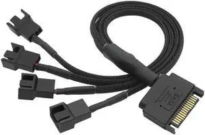 Black Sleeved 4Pin IDE M-olex to 4 x 4 Pin PWM Fan Power Splitter Cable, Cooler Cooling PWM Fan Cable(27CM) Black Sleeved 4Pin IDE M-olex to 4 x 4 Pin PWM Fan Power Splitter Cable, Cooler Cooling PWM Fan Cable(27CM)