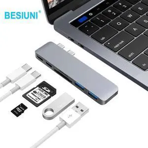 Type C Hub to Card Reader USB C Hub 3.0 Adapter Combo With SD Slot For for 13&quot;&amp;15&quot; New MacBook Pro 2016/2018Length: <=0.5m (0.5m and below)
Color: Grey (6 in 1 hub)