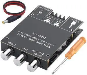 ZK-1002T 200W Bluetooth Amplifier Board 2.0 Channel Audio Amplifier with Treble and Bass Controls HiFi Power Amplifier Board BT and AUX Inputs DC 9-24V Stereo Amplifier Module for DIY Speakers with Po