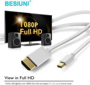 Mini DP To HDMI-compatible Cable 4K 31Hz Mini DisplayPort To HD Adapter Display Port Video Audio for PC HDTV Projector LaptopColor: White (1080p white 1.8m)