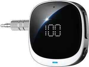 AUX In-Car Bluetooth Adapter, [LED Screen] Bluetooth 5.3 Receiver for Speakers/Home Stereo/Corded Headphones, 3.5mm Wireless Audio Receiver for Hands-Free Calling/Music, Dual Connectivity