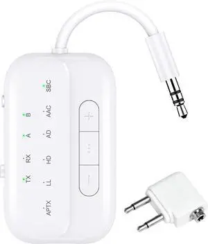 Bluetooth V5.4 Transmitter Receiver for TV, PC, Gym, Switch 2-in-1 Airplane Bluetooth Adapter for 2 AirPods/Headphones; Bluetooth Receiver for Car/Home Stereo with AptX Low Latency/High Definition
