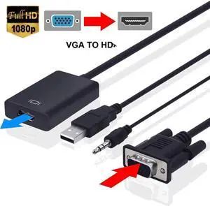 VGA to HDMI-compatible Converter Adapter with USB Power audio 3.6mm for PC Laptop TV Box Computer Display ProjectorLength: <=0.5m (0.5m and below)
Color: Black (vga to hd type1)