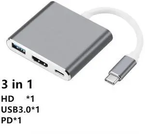 USB C Hub Dock Type C to USB3.0 4K HDMI-compatible PD Adapter Splitter Converter for Macbook Pro Samsung S9 S10 Huawei P20 P31Color: Grey