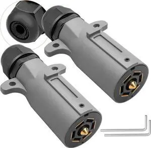 RV 7-Pin Trailer Plug with IP68 Watertight Seal 2-Piece, Removable 7-Way Circular RV-Type Trailer Side Connector 7-Point Trailer Wiring Plug