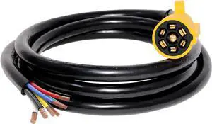 Heavy Duty 7-Pin Trailer Plug Wire with Twin Pin Connector 8ft, 7-Way Plug In-Line Trailer Side Harness 7-Pin RV Blade Replacement 7-Pin Molded Cable Pigtail, UL62 Pure Copper Wire