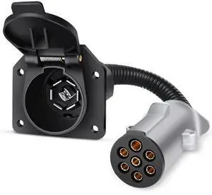 7-Pin Circular to 7-Way RV Blade Trailer Adapter Connector Harness Electric Adapter Plug Connector for Semi-Truck Commercial Vehicle Pickup Truck Tractor