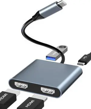 USB C to Dual HDMI Adapter, USB C Splitter 2 Monitor Display, Dual Monitor HDMI Adapter, Type C HDMI Hub Laptop/Monitor Multi-Monitor Docking Station, Thunderbolt Compatible