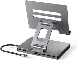 iPad Pro USB C Hub Cradle for iPad Pro M4 M2 M1 13 12.9 11-inch iPad Air Docking Station Foldable 4K 60Hz HDMI, PD Charging, SD/TF Card Reader, 3 USB 3.0, 3.5mm Audio, iPad Docking Station Accessories