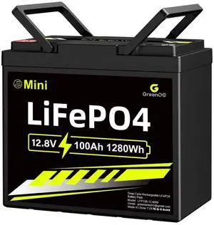 GreenOE 12V 100Ah Mini LiFePO4 Battery Deep Cycle Battery with 100A BMS 1280Wh
