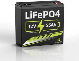 GreenOE 12V 25Ah LiFePO4 Battery with Built-in 20A BMS for Solar System Camping