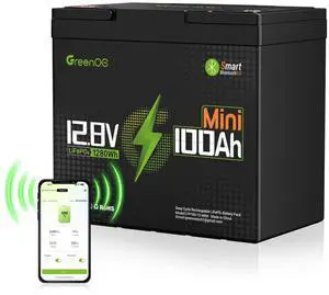 GreenOE 12V 100Ah Bluetooth Mini LiFePO4 Battery 15000 Deep Cycles For Solar Rv