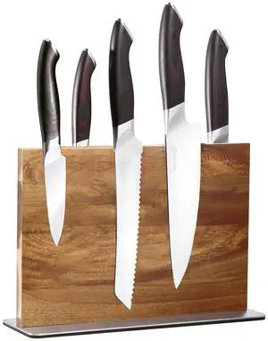 YUSOTAN 5-Piece Knife Set with Wooden Magnetic Knife Holder, Japanese Kitchen Knife Set with Magnetic Block, Ergonomic Handle, Suitable for Holiday Gift Giving