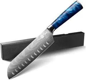 YUSOTAN Japanese Santoku Knife - 7" Kitchen Knife with Sharp High Carbon Stainless Steel Blade with Gift Box-Versatile Chef's Tool for Cutting, Slicing, Dicing for Vegetables and Fruits