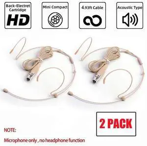 2x Headset Mic Headworn Microphone Mini XLR 4 Pin TA4F For Shure Wireless System