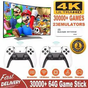 4K HDMI TV Game Stick Built-in 64GB 30000+ Video Games Console Wireless Gamepad