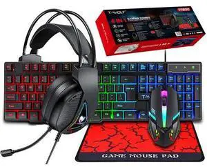 RGB PC Gaming Keyboard Mouse & Headset Set LED Gamer Bundle Mechanical Kits 4IN1