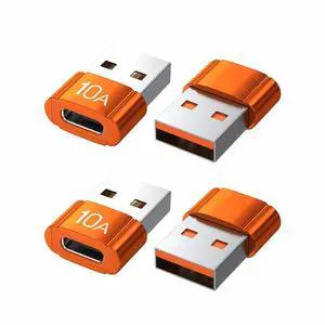 USB to USB C Adapter 4 Pack,10A 200W Fast Charging USB2.0 480Mbps Data Transfer,USB C Female to A Male Charger Converter for Ma-cBook Pad Phone 17/16/15 G-alaxy Xpe-ria Smartphone Laptop Tablet Orange USB to USB C Adapter 4 Pack,10A 200W Fast Charging USB2.0 480Mbps Data Transfer,USB C Female to A Male Charger Converter for Ma-cBook Pad Phone 17/16/15 G-alaxy Xpe-ria Smartphone Laptop Tablet Orange