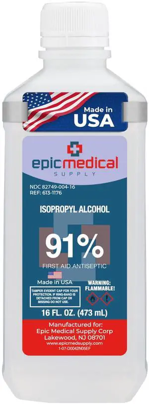 Epic Medical Supply 91% Percent Isopropyl Alcohol 91, Rubbing Alcohol Isopropilico 16 oz. Bottle, Multipurpose First Aid Antiseptic, Alcohol for Nails (1) Epic Medical Supply 91% Percent Isopropyl Alcohol 91, Rubbing Alcohol Isopropilico 16 oz. Bottle, Multipurpose First Aid Antiseptic, Alcohol for Nails (1)