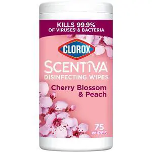 Clorox Scentiva Disinfecting Wipes, Cherry Blossom and Peach, Antibacterial, 75 Count Clorox Scentiva Disinfecting Wipes, Cherry Blossom and Peach, Antibacterial, 75 Count