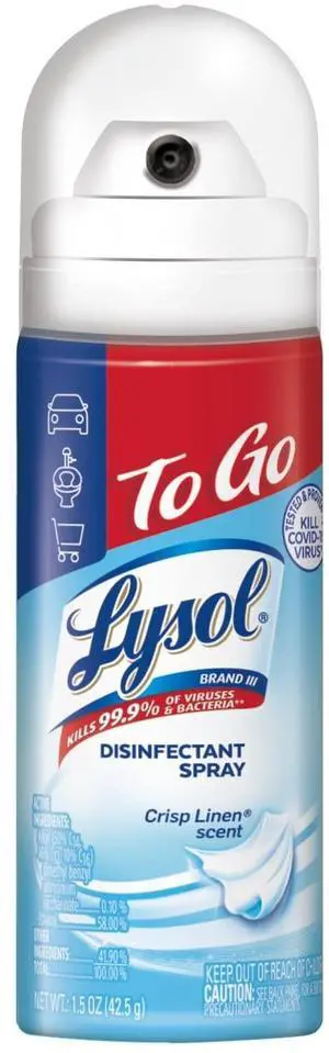 Lysol To Go Disinfectant Spray, Travel Size Sanitizing and Antibacterial Spray, For On-the-Go Disinfecting and Deodorizing, Crisp Linen, 1.5 Fl. Oz. Lysol To Go Disinfectant Spray, Travel Size Sanitizing and Antibacterial Spray, For On-the-Go Disinfecting and Deodorizing, Crisp Linen, 1.5 Fl. Oz.