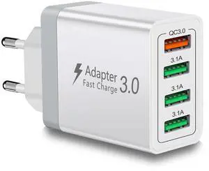 European USB Charger, Quick Charge 3.0 40W USB Charger Block EU Plug 4 Port European Travel Plug Adapter for iPhone 17 16 15 14 13 12 11 Plus Pro Max X 8, Galaxy, LG, Pixel, Android European USB Charger, Quick Charge 3.0 40W USB Charger Block EU Plug 4 Port European Travel Plug Adapter for iPhone 17 16 15 14 13 12 11 Plus Pro Max X 8, Galaxy, LG, Pixel, Android