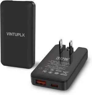 VINTUPLK 30W Flat USB C Charger, Dual-Port GaN Wall Adapter, Foldable Plug for iPhone 16/15, Galaxy S25/S24, Black VINTUPLK 30W Flat USB C Charger, Dual-Port GaN Wall Adapter, Foldable Plug for iPhone 16/15, Galaxy S25/S24, Black