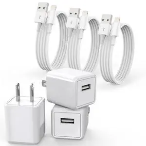 iPhone Charger, 3PackMFi Certified Lightning Cable Quick Fast Charging Cords and 3Pack USB Wall Charger Travel Plug Block Adapter Compatible with iPhone 14/13/12/11 Pro/Xs/XR/X/8 Plus and More iPhone Charger, 3PackMFi Certified Lightning Cable Quick Fast Charging Cords and 3Pack USB Wall Charger Travel Plug Block Adapter Compatible with iPhone 14/13/12/11 Pro/Xs/XR/X/8 Plus and More