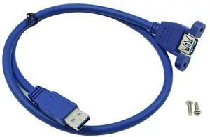 Hxchen 60cm/2ft Super Speed USB 3.0 Type A Male to Female Extension Cable with Panel Mount and Screws Blue - (1 Pc) Hxchen 60cm/2ft Super Speed USB 3.0 Type A Male to Female Extension Cable with Panel Mount and Screws Blue - (1 Pc)