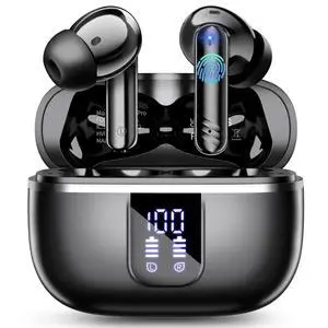 Wireless Earbuds, Bluetooth 5.4 Headphones with 4 Noise Cancelling Mic, 46H In-Ear Buds with 3D Bass Stereo Sound, Small Ears, LED Display, Calls Sports Workout, IPX7 Earphones for Android iOS, Black Wireless Earbuds, Bluetooth 5.4 Headphones with 4 Noise Cancelling Mic, 46H In-Ear Buds with 3D Bass Stereo Sound, Small Ears, LED Display, Calls Sports Workout, IPX7 Earphones for Android iOS, Black