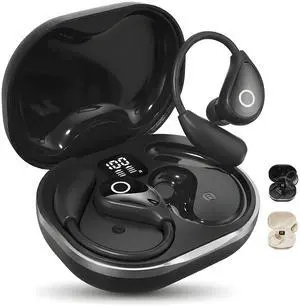 HC Honey Coco Wireless Earbuds with Earhooks, Open Ear Bluetooth 5.3 Headphones for Work & Running, 60H Playtime, LED Display, IPX5 Waterproof, USB-C Charging (Black) HC Honey Coco Wireless Earbuds with Earhooks, Open Ear Bluetooth 5.3 Headphones for Work & Running, 60H Playtime, LED Display, IPX5 Waterproof, USB-C Charging (Black)